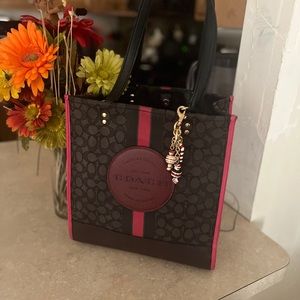 Coach charcoal gray and trim of pink tote bag